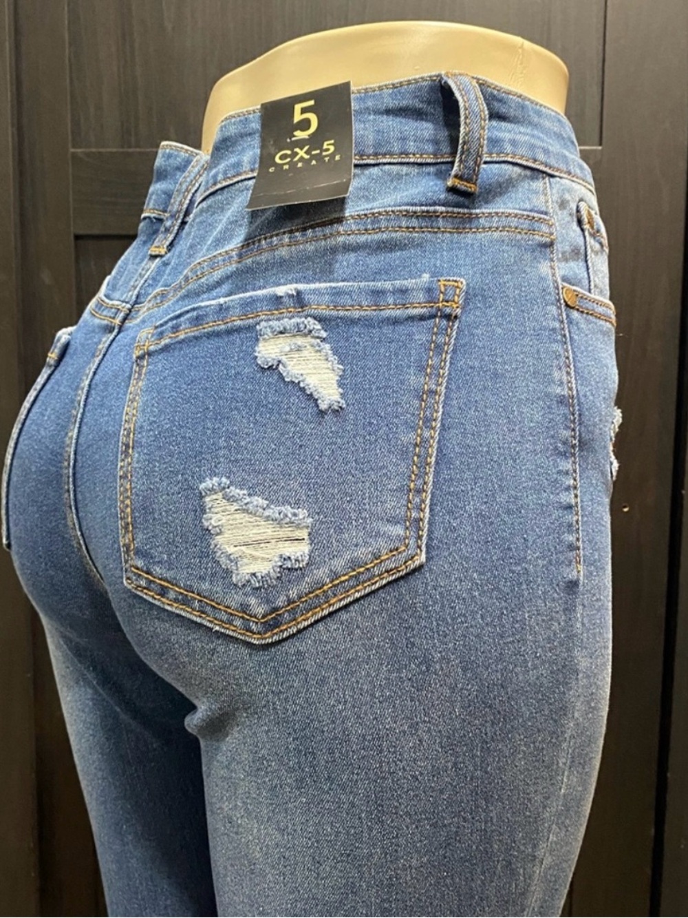 Women's Distressed High-Rise Blue Jeans